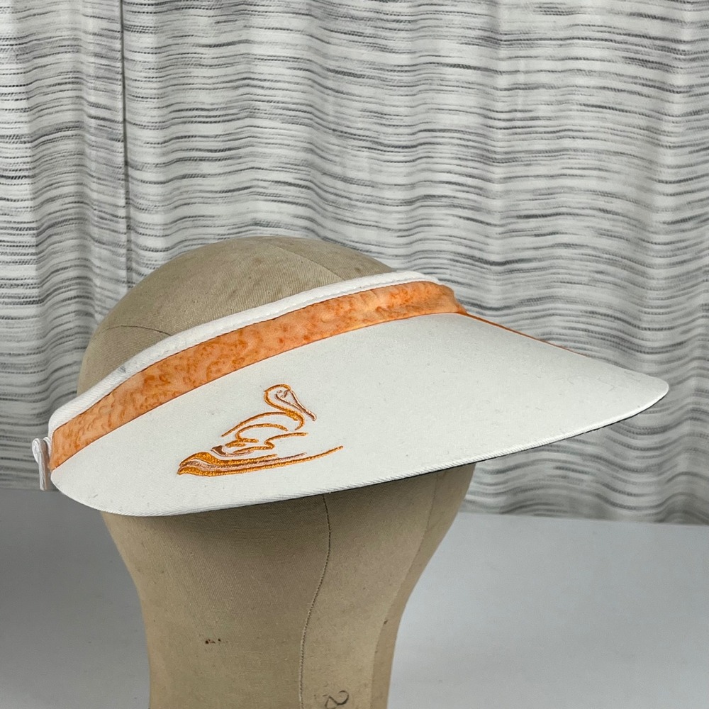 Town Talk Vintage Sun Visor White Orange Pelican Embroidered USA Made Golf‎ Hat